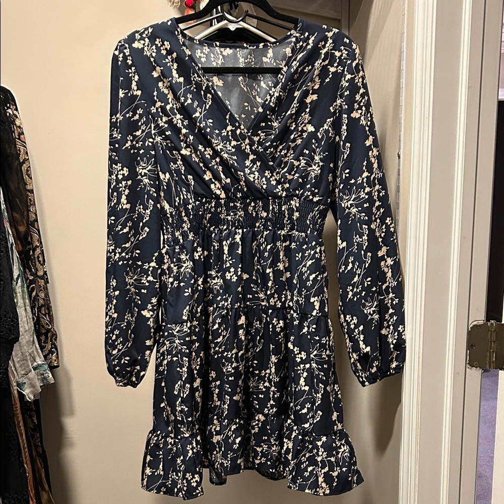 SHEIN Navy Floral Long Sleeve Dress
